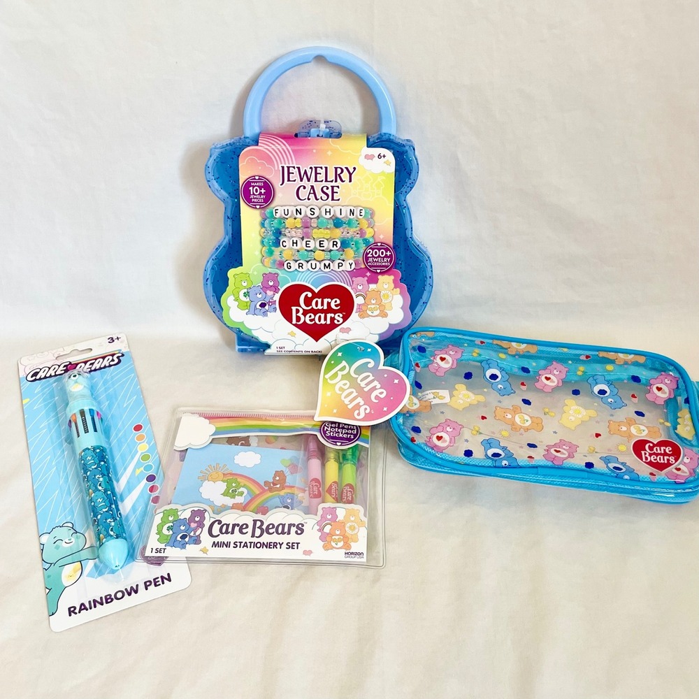 Care Bears Jewelry Case Pencil Pouch Rainbow Pen and Mini Stationery Set Bundle